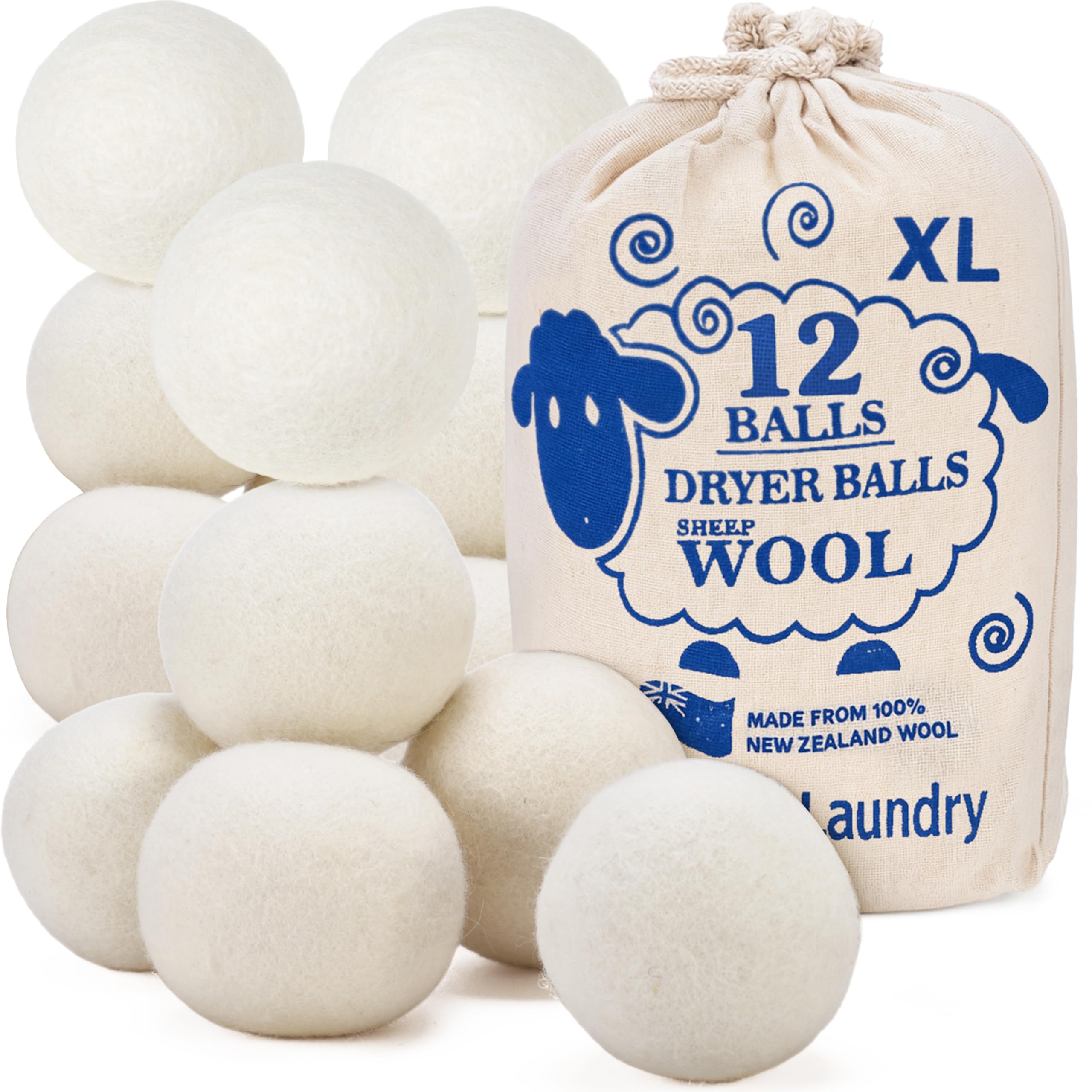 Handy Laundry Wool Dryer Balls - Natural Fabric Softener, Reusable, Reduces Clothing Wrinkles and Saves Drying Time, Better Alternative to Plastic Balls and Liquid Softener (Pack of 6)